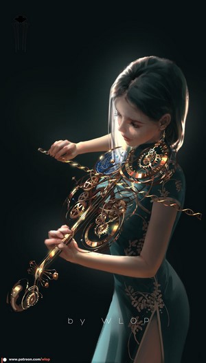 WLOP Fantasy Girl with Violin
