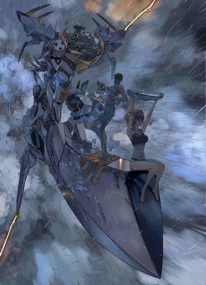 Evangelion Anima mech with people in the rain