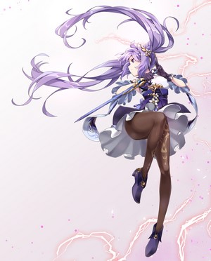 Keqing from Genshin Impact with a sword