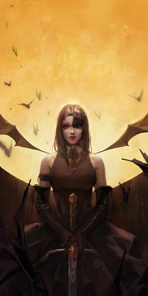 Vampire woman with sword and bat wings