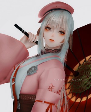 Au Ra girl from Final Fantasy with umbrella