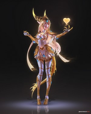 Fantasy woman with dragon tail and golden heart