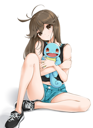 Girl holding Squirtle from Pokémon