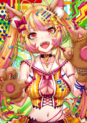 Anime girl with animal ears and colorful outfit