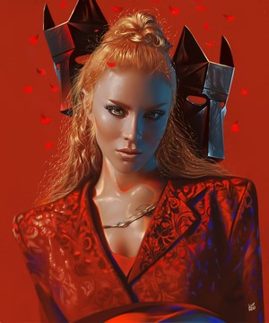 Digital Portrait of Feride Hilal Akın in Red
