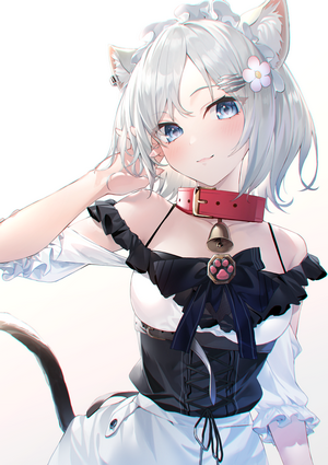 Anime cat girl with silver hair and blue eyes