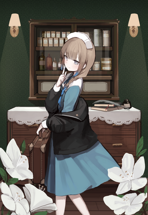 Anime girl in nurse outfit with suitcase