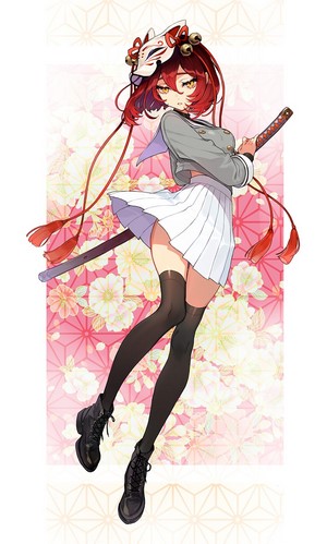 Anime girl with fox mask and katana