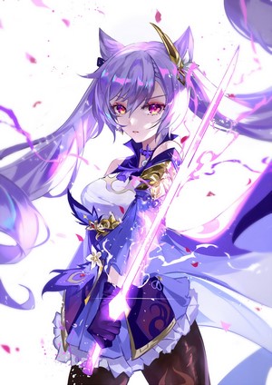 Keqing from Genshin Impact holding a sword