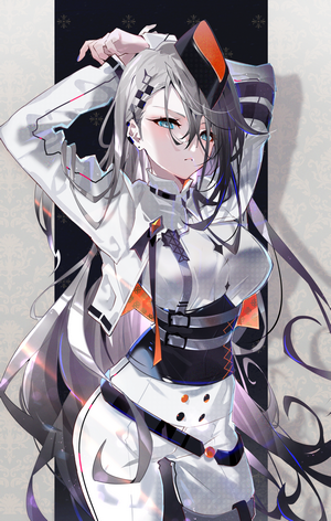 Anime girl with grey hair and blue eyes