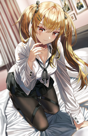 UMP9 from Girls Frontline kneeling on a bed
