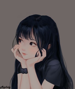 RapBeer Anime Girl with Long Black Hair