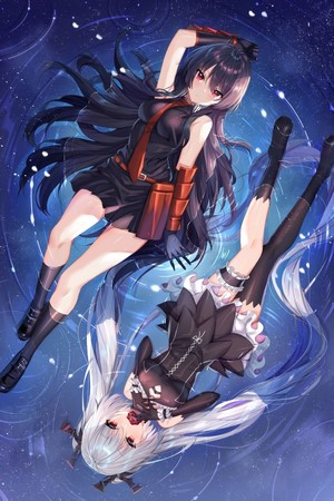 Akame and Gejigejier from Akame ga Kill! with red eyes