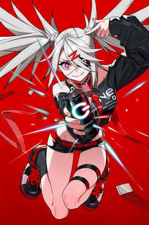 Anime girl with twintails holding a can