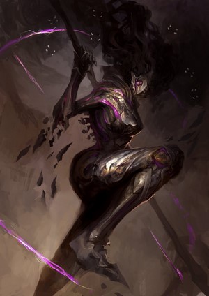 Dark fantasy warrior with purple energy