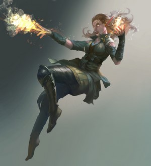 Woman casting fire magic in fantasy art