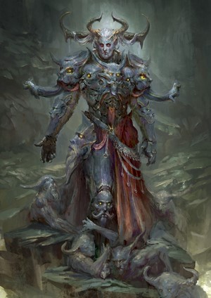 Demon warrior with multiple arms and horns