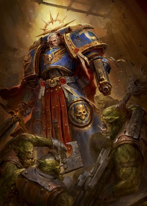 Marneus Calgar from Warhammer 40,000 fighting orks