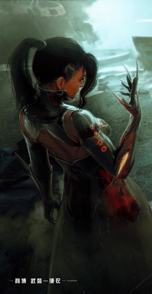 Cyberpunk woman with mechanical arm and claws