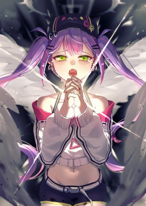 Tokoyami Towa from Hololive praying with wings