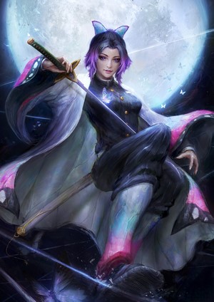 Kochou Shinobu from Kimetsu no Yaiba with a sword