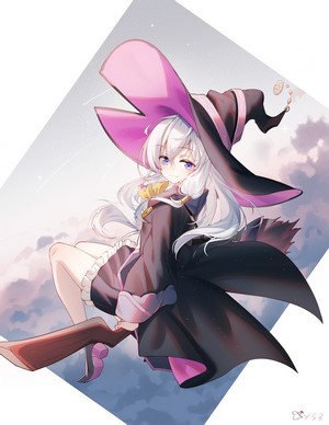 Elaina from Majo no Tabitabi riding a broom
