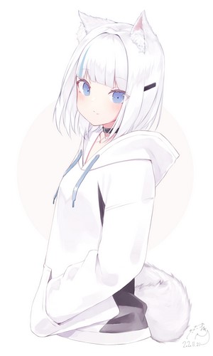 Anime girl with white hair, blue eyes, and animal ears