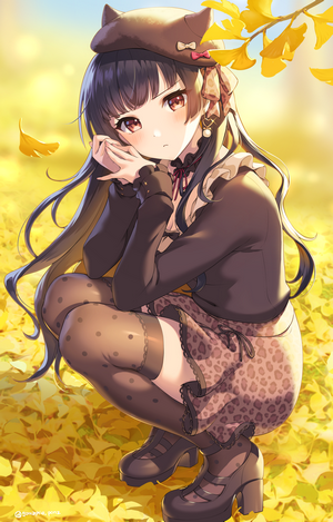 Fuyuko Mayuzumi from THE Gomashio Ponz, anime girl in fall setting