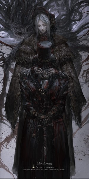 Bloodborne artwork featuring the Doll and the Hunter