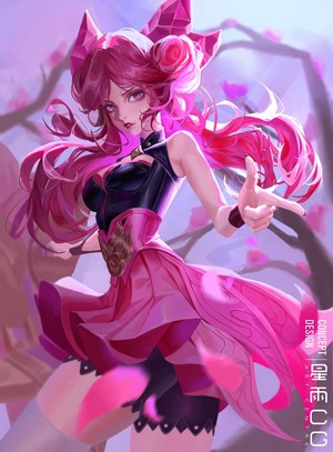 Fantasy girl with pink hair and dress