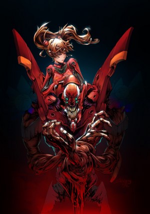 Asuka Langley Soryu and EVA Unit 02 Berserk Mode