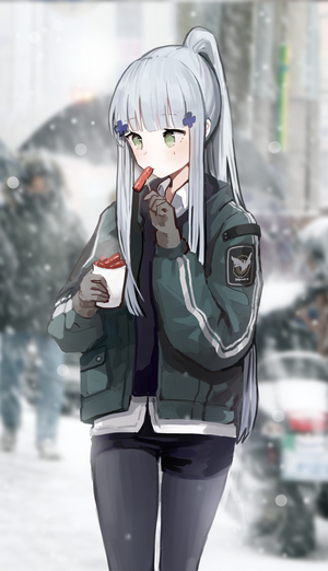 HK416 from Girls Frontline eating in the snow