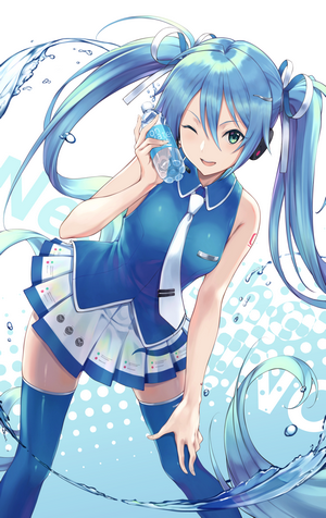 Hatsune Miku with Pocari Sweat bottle