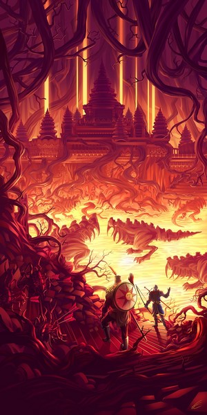 Solaire of Astora and companion in a fantasy landscape