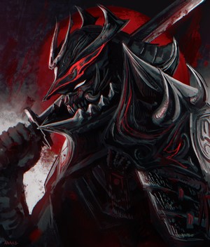 Samurai in Black Armor with Katana