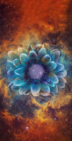 Blue flower in outer space nebula