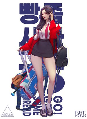 Anime girl with baseball bag and backpack
