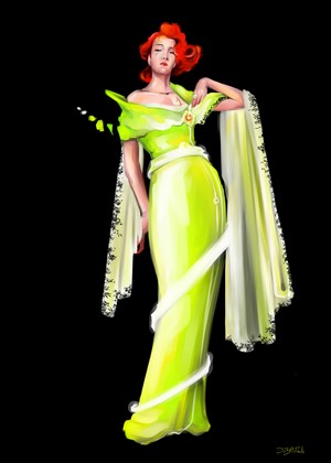 Cyberpunk 2077 Redhead in Green Dress
