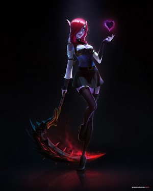 Redhead Elf Woman with Scythe and Heart