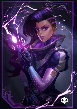 Sombra from Overwatch with purple energy