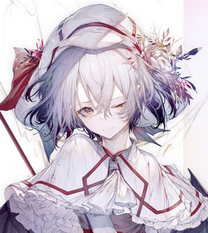 Remilia Scarlet from Touhou wearing a hat and dress
