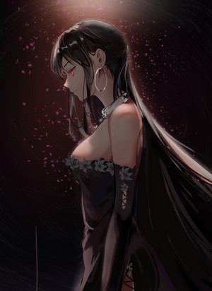 Elegant Anime Girl with Black Dress and Red Eyes