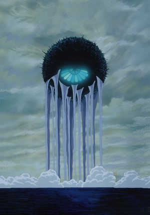 The Angel's Egg, a surreal floating eye with water falling