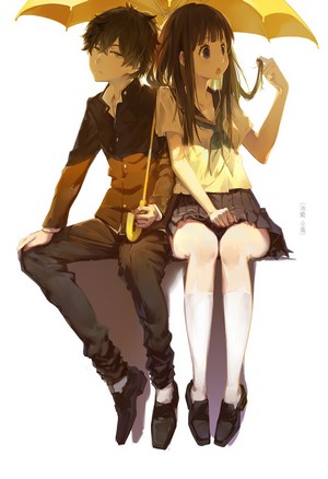 Hyouka Couple Under Yellow Umbrella