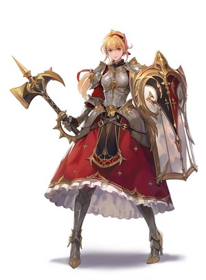 Anime warrior woman with axe and shield