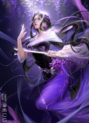 Fantasy girl with dark hair playing a flute