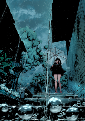 Anime girl with umbrella in the rain