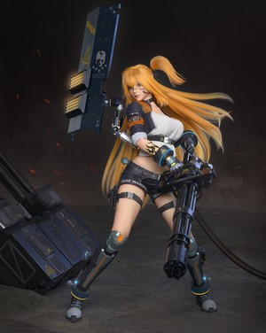 Woman with Gatling Gun and Sci-Fi Armor
