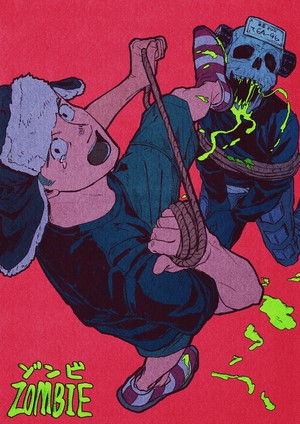 Zombie attacking a person with a rope