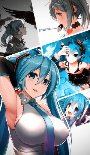 Hatsune Miku collage with birds and butterflies